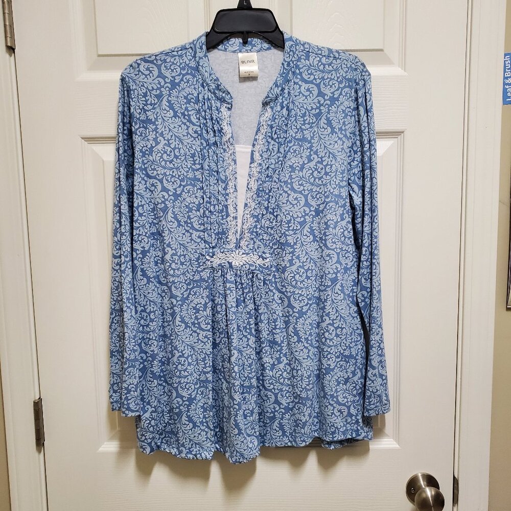 Blue Print Layered-Look Pintuck Tunic